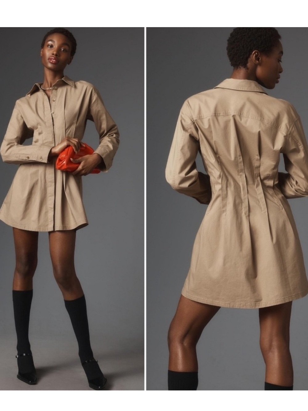 Anthropologie Pilcro Pintuck Mini Shirtdress Tan Neutral Sz M